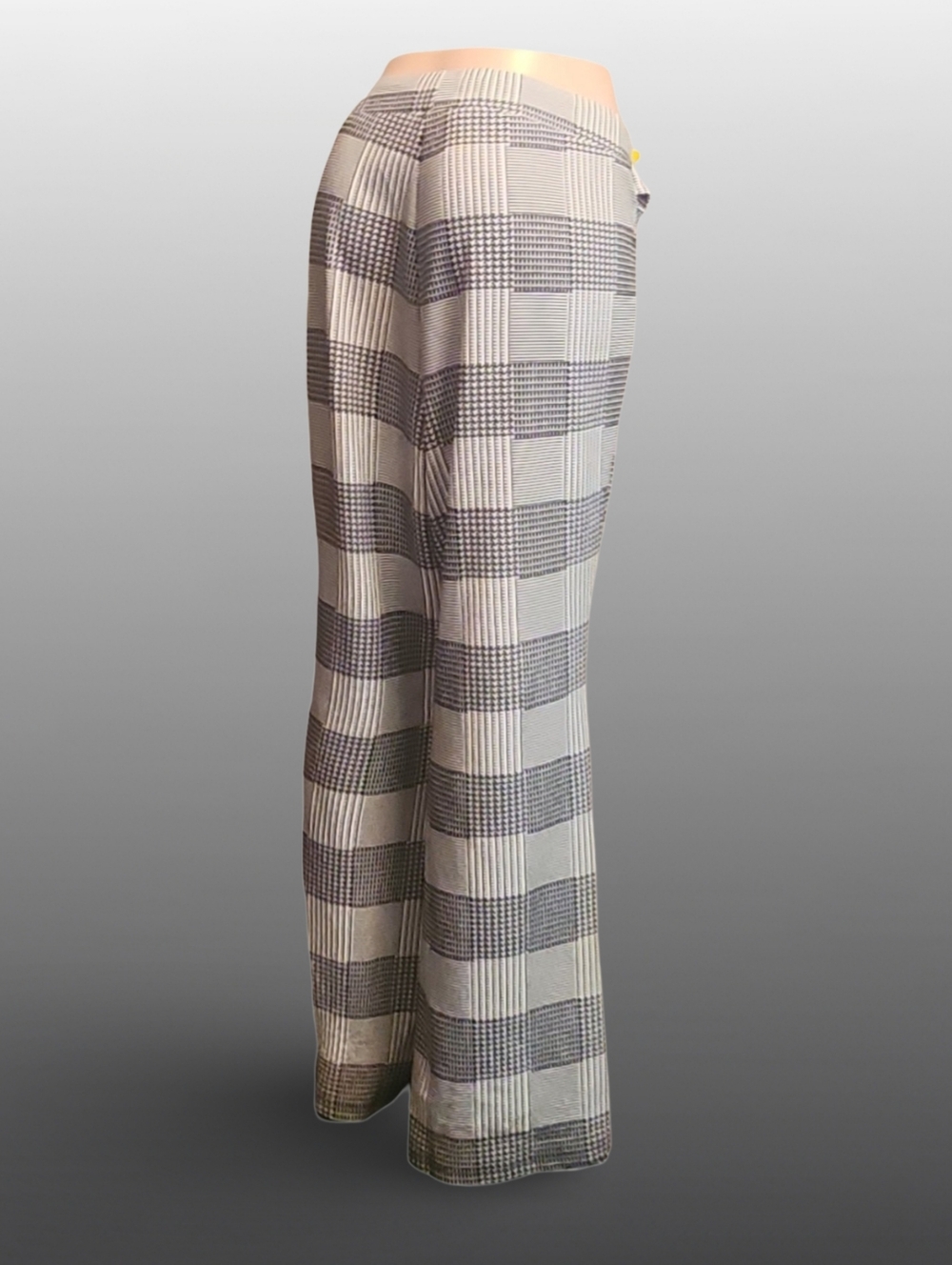 SHEIN Gray White Plaid Wide-Leg Dress Pants Button Accents Stretch Casual Plus - Picture 2 of 7